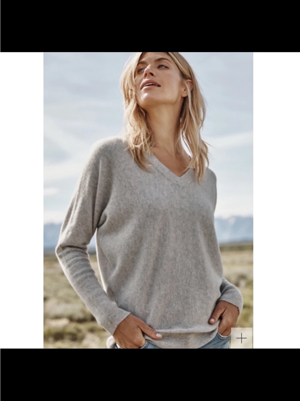 Women's Light Gray V-Neck Boxy Cashmere Sweater